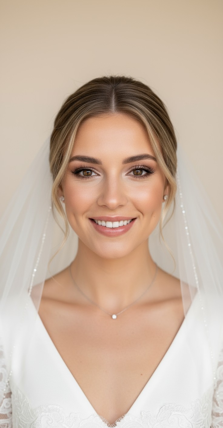 After Loose Bridal Updo With Veil